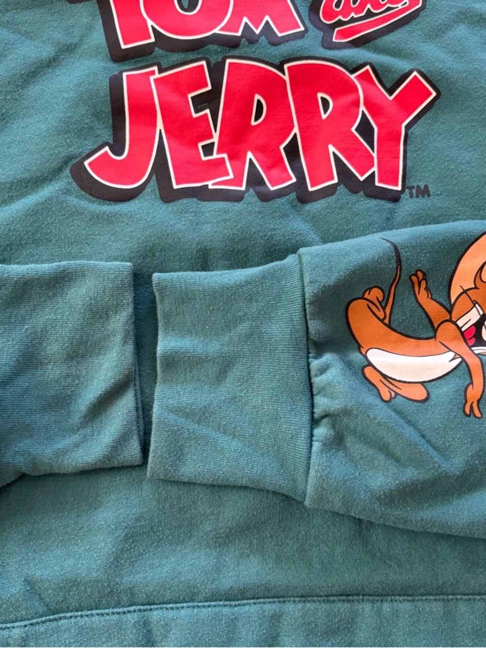 NWOT Tom & Jerry Green Pullover Hoodie Kangaroo Pocket SZ L - Picture 13 of 15
